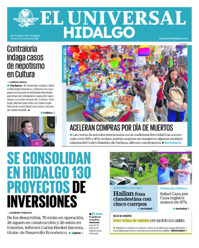 Portada del periódico Hidalgo correspondiente al 15 de octubre de 2026.