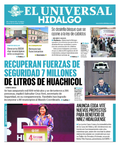 Portada del periódico Hidalgo correspondiente al 16 de octubre de 2026.