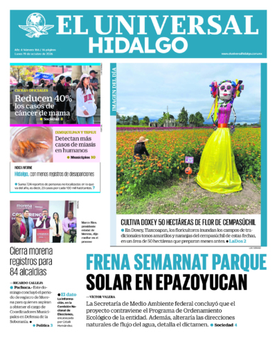 Portada del periódico Hidalgo correspondiente al 19 de octubre de 2026.