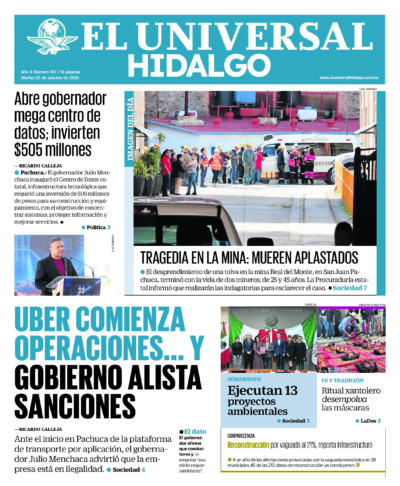 Portada del periódico Hidalgo correspondiente al 20 de octubre de 2026.