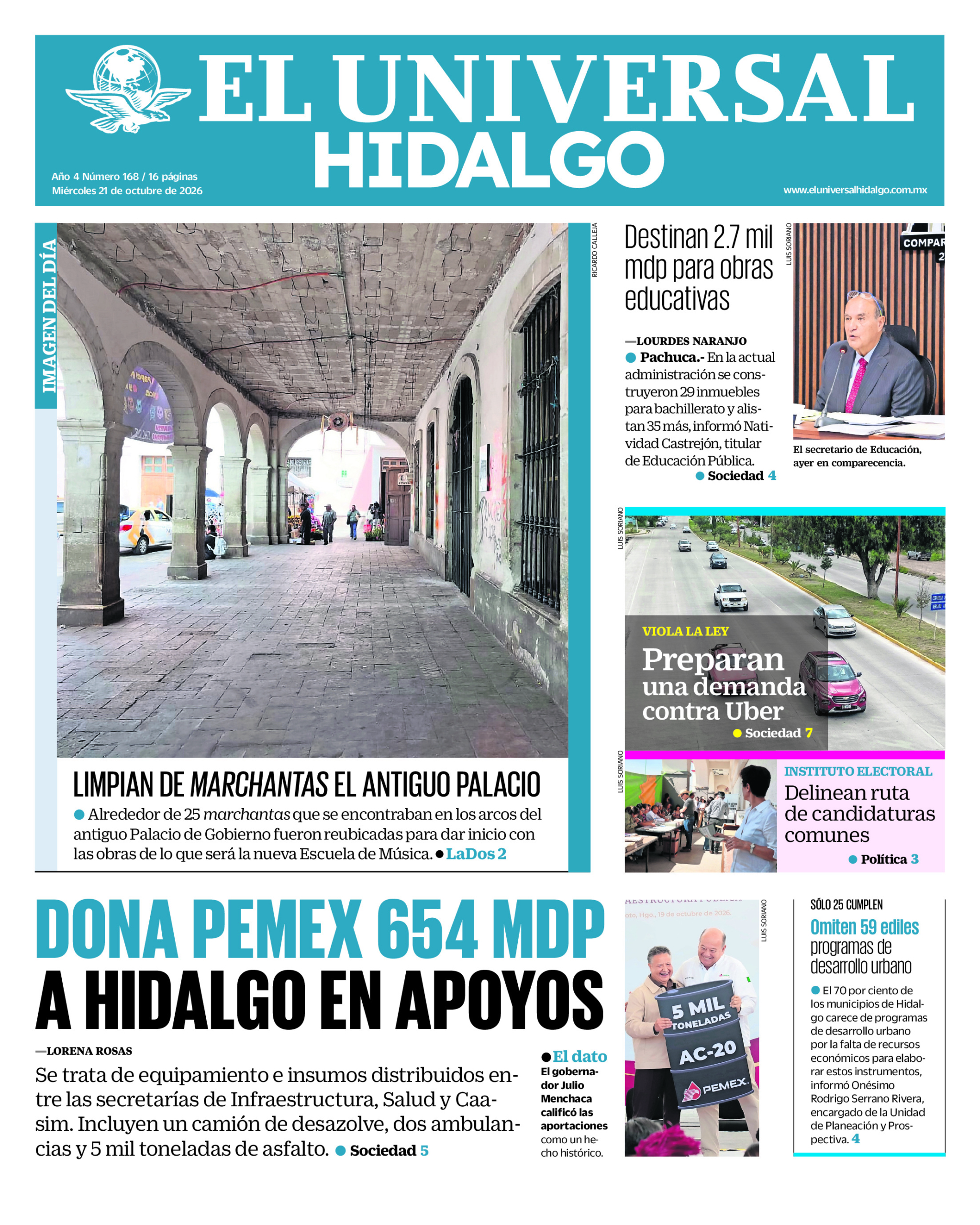 Portada del periódico Hidalgo correspondiente al 21 de octubre de 2026.