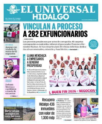 Portada del periódico Hidalgo correspondiente al 23 de octubre de 2026.