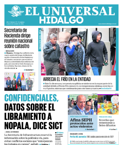Portada del periódico Hidalgo correspondiente al 26 de octubre de 2026.