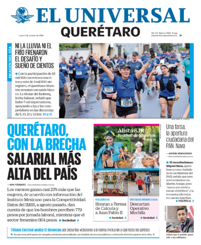 Portada del periódico Querétaro correspondiente al 5 de octubre de 2026.