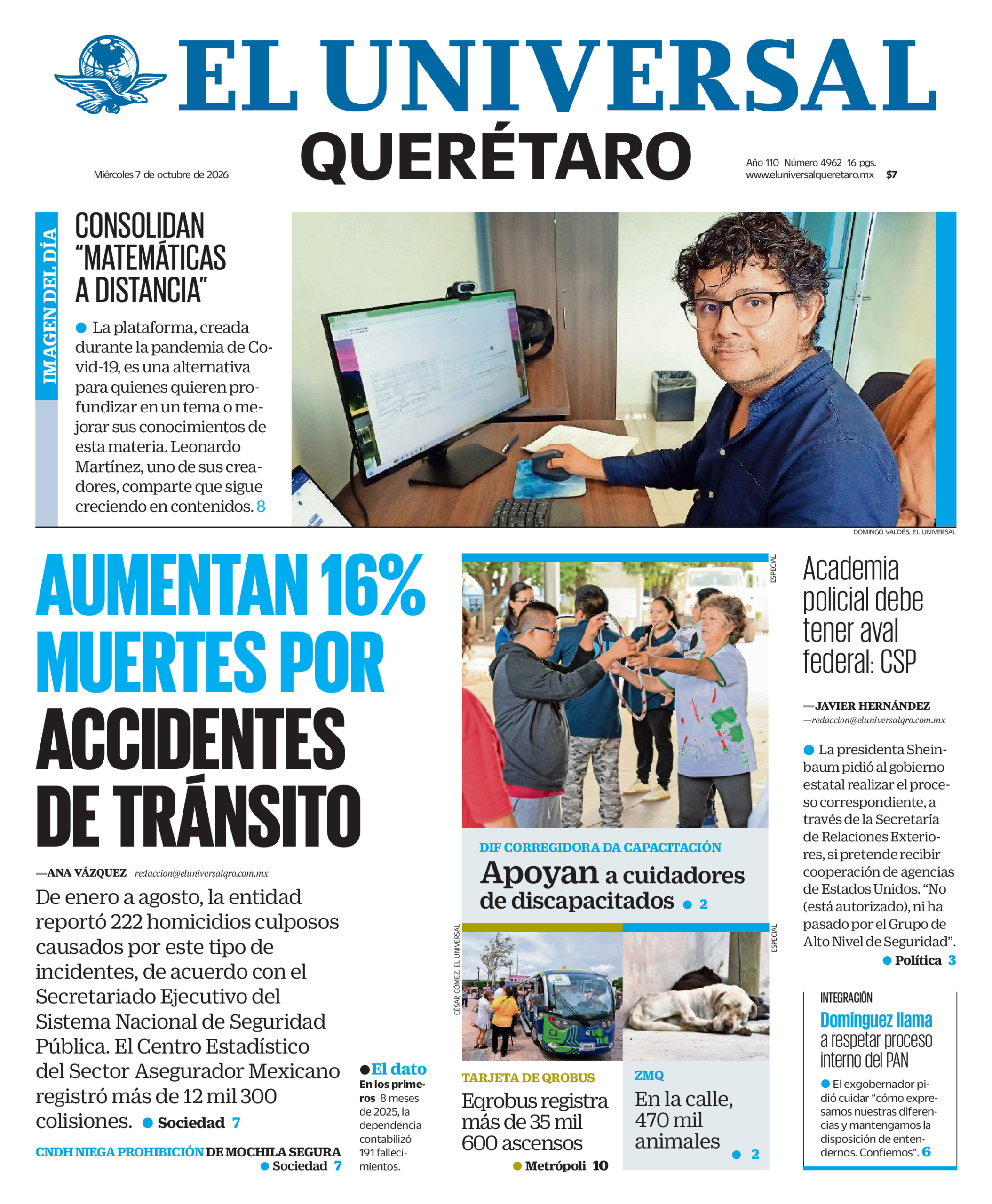 Portada del periódico Querétaro correspondiente al 7 de octubre de 2026.