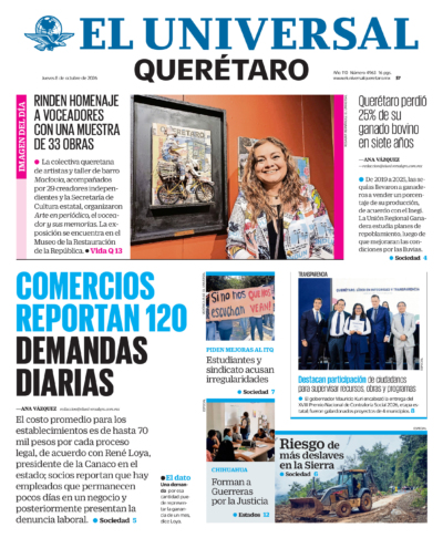 Portada del periódico Querétaro correspondiente al 8 de octubre de 2026.