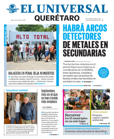 Portada del periódico Querétaro correspondiente al 9 de octubre de 2026.