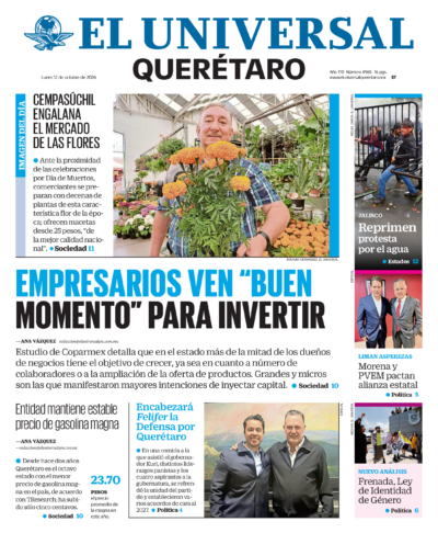 Portada del periódico Querétaro correspondiente al 12 de octubre de 2026.