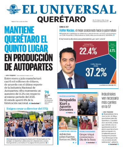 Portada del periódico Querétaro correspondiente al 13 de octubre de 2026.