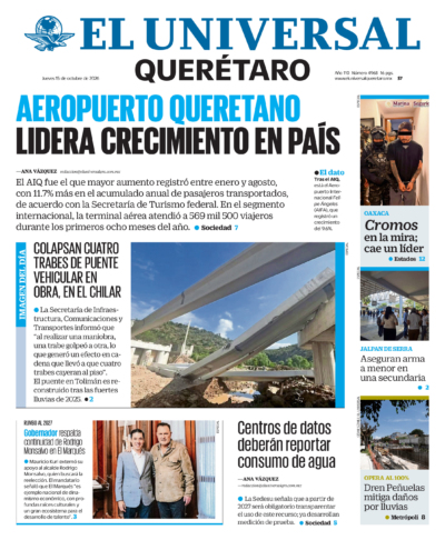 Portada del periódico Querétaro correspondiente al 15 de octubre de 2026.