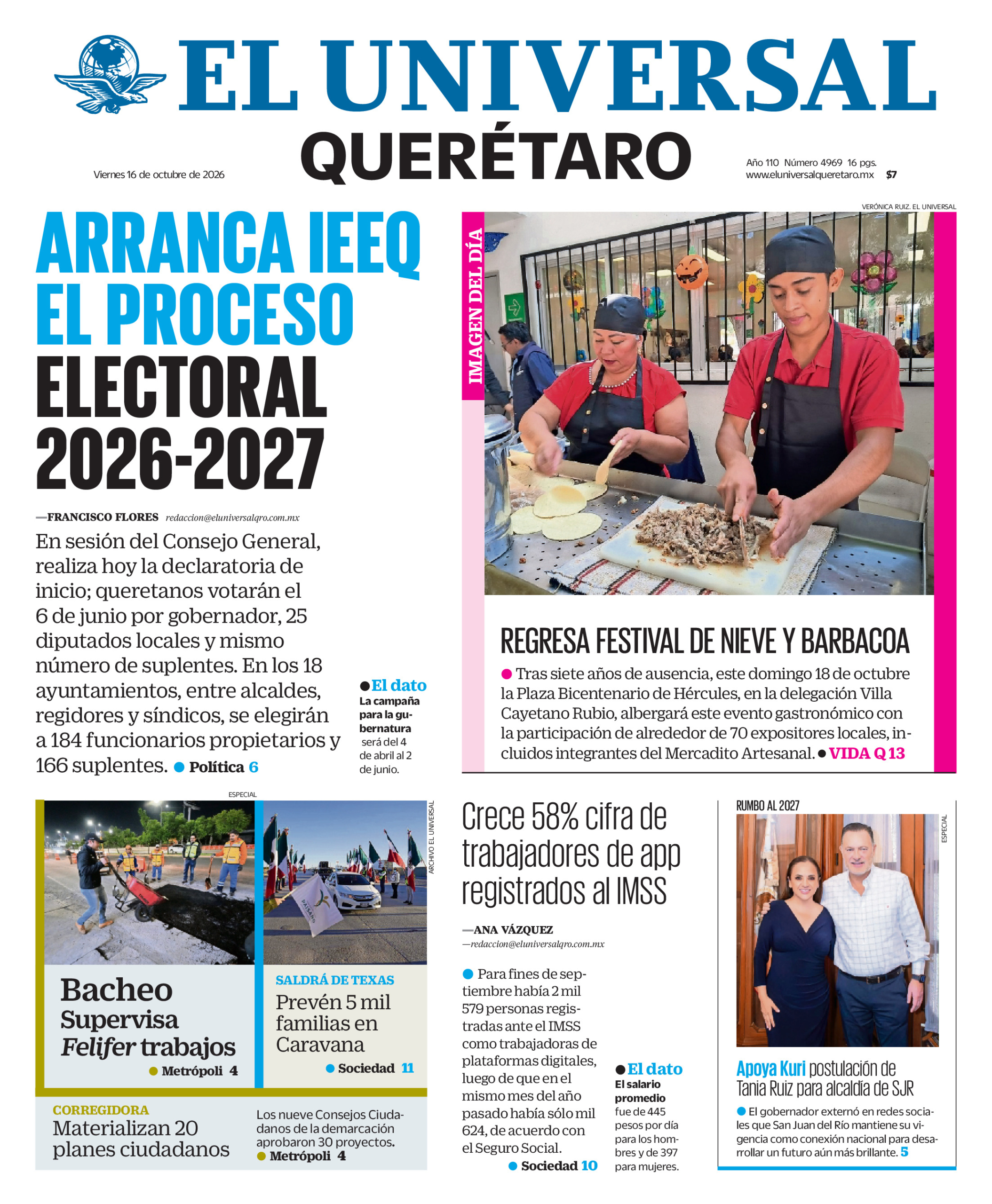 Portada del periódico Querétaro correspondiente al 16 de octubre de 2026.