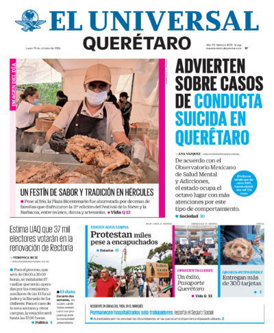 Portada del periódico Querétaro correspondiente al 19 de octubre de 2026.