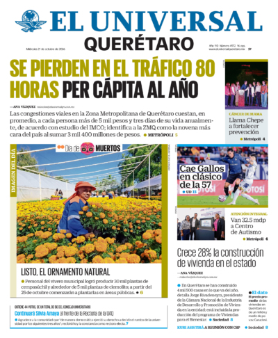 Portada del periódico Querétaro correspondiente al 21 de octubre de 2026.