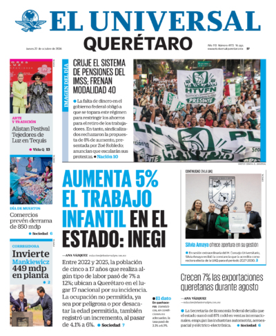 Portada del periódico Querétaro correspondiente al 22 de octubre de 2026.